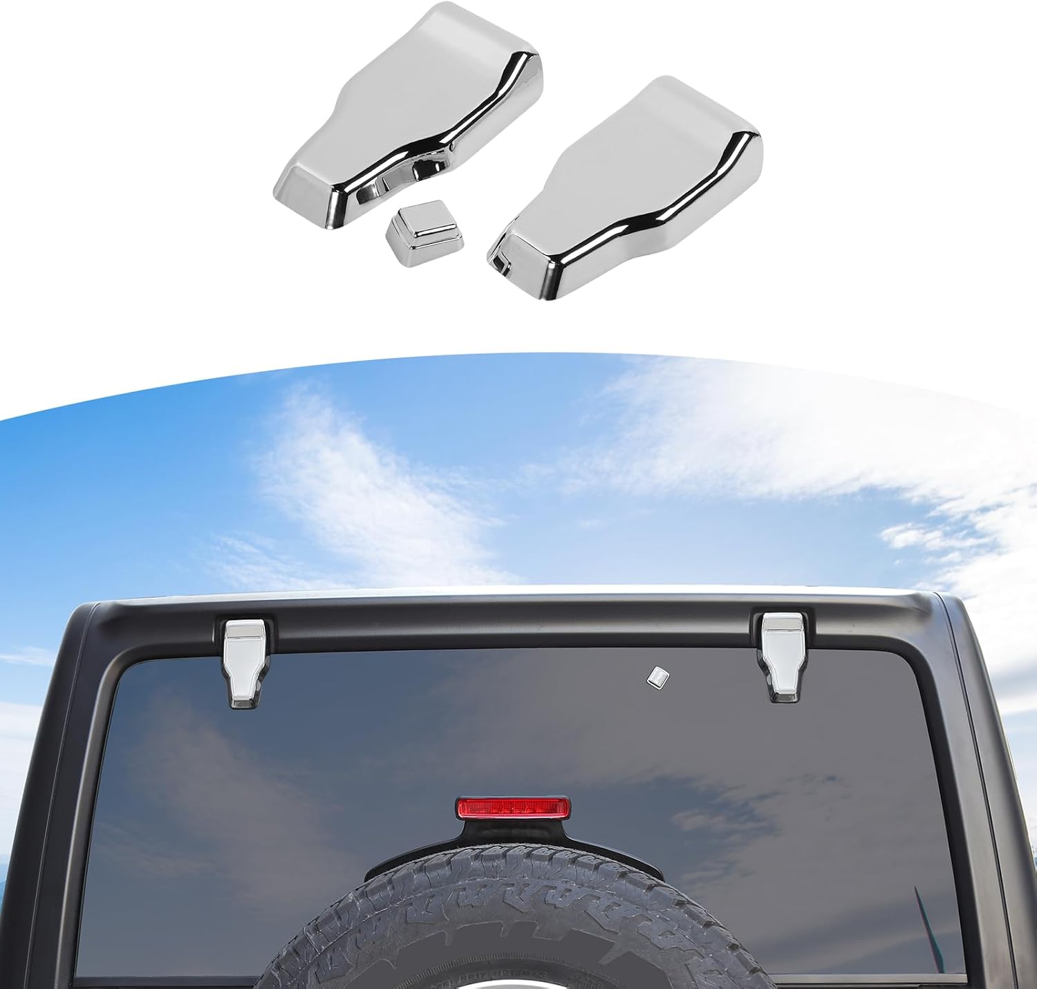 RT-TCZ for Jeep JL Rear Window Hinge Cover Trim Nozzle Decals for Jeep Wrangler JL JLU 2018 up Chrome Exterior Accessories 3pcs