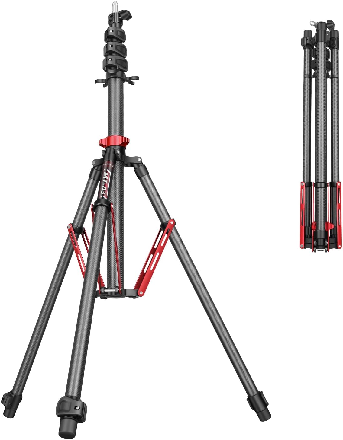 FreeSea Carbon Fiber Light Stand Photography - 1.4in Oversized Tubes Heavy Duty Stand, 106in Tall Tripod with Flip-Lock & Gas Spring, Holds Softboxes/Ring Lights up to 5KG