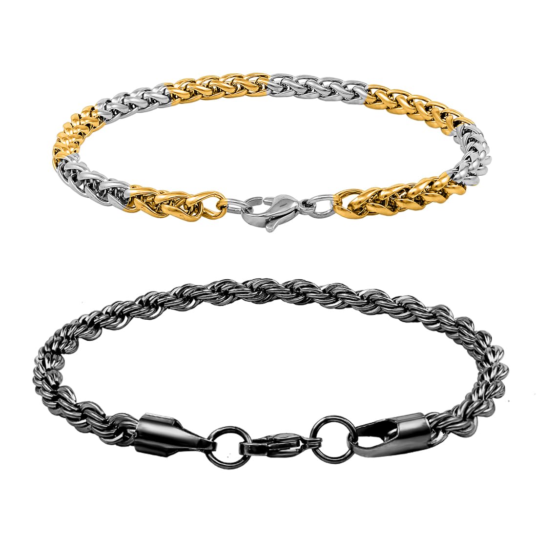 Nakabh Combo of Chain Stainless Steel Wrist Bracelet for Men Boys Unisex (NAK-2220166)(Gold Silver + Black) (B0C9Y9KQD1) Amazon Price History, Amazon Price Tracker