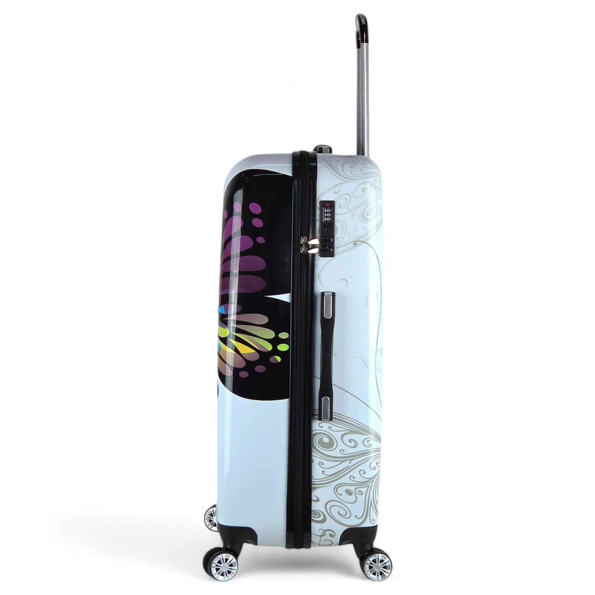 Valigia trolley uomo donna capiente ultraleggero rigido in policarbonato con 4 ruote tasche valigie da viaggio medio M da stiva con disegni Fant: Farfalla M (65x45x25cm)