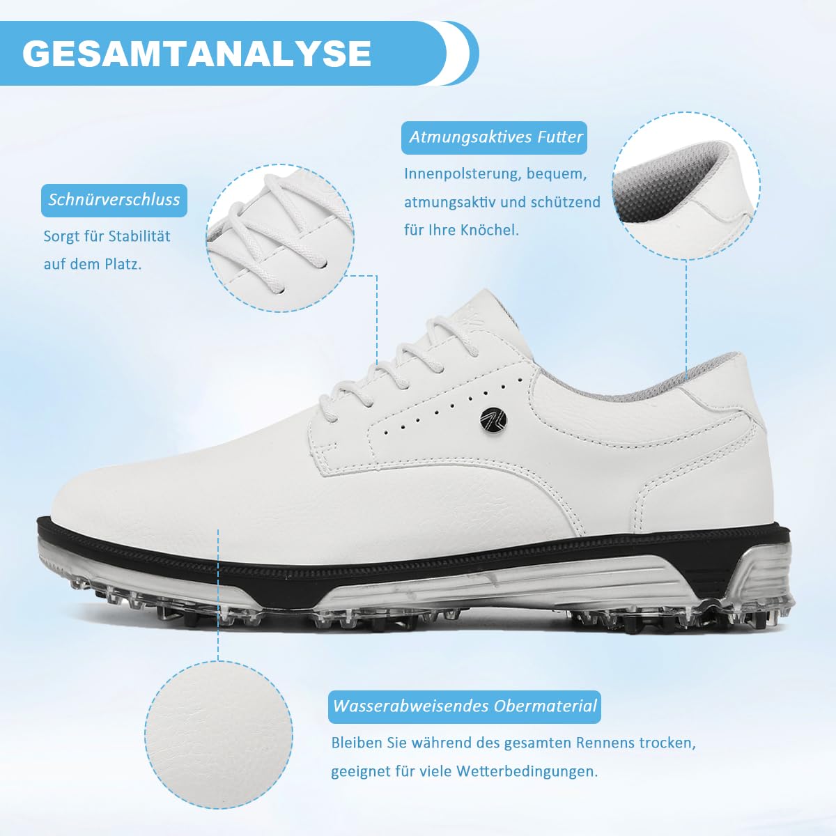 ULTIANT Golfschuhe Herren wasserdichte Langlebig Schnürung Atmungsaktiv Trainingsschuh für Golf