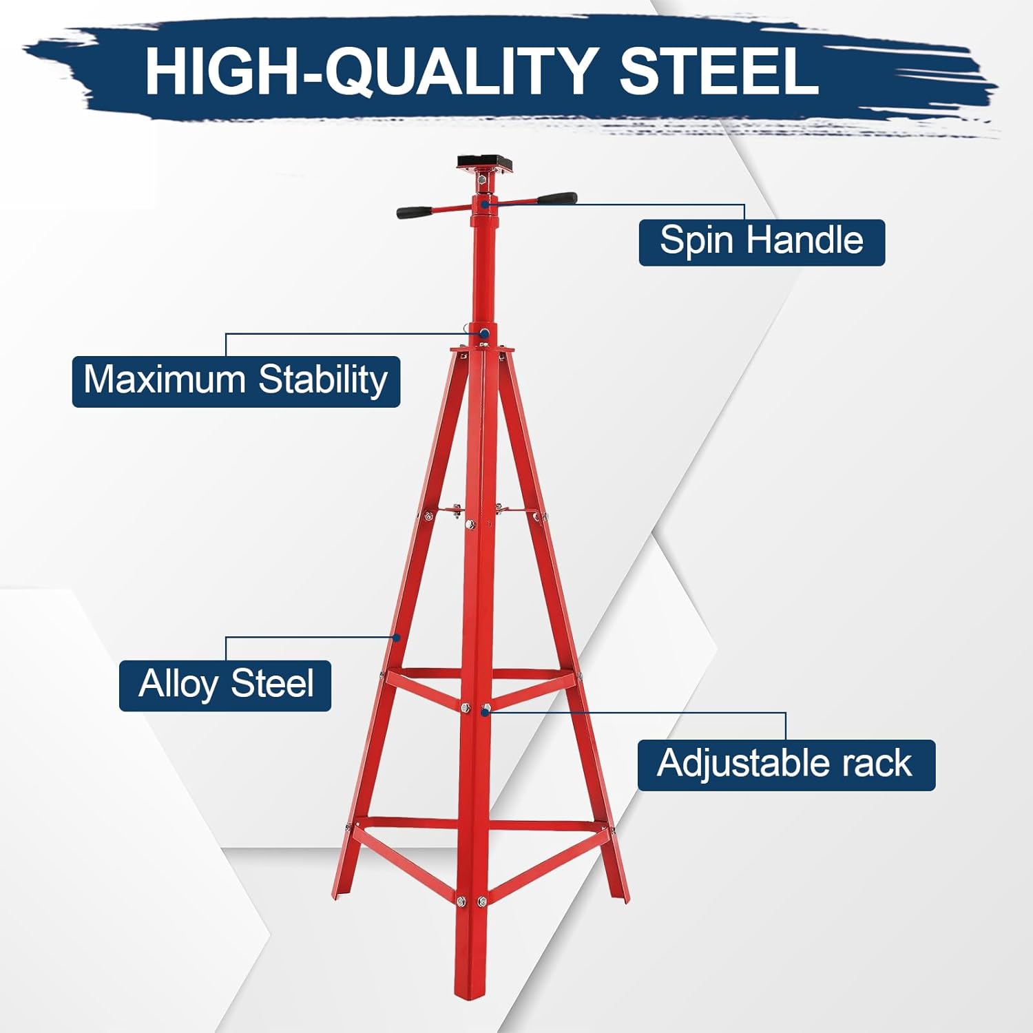 Automotive Under Hoist Tripod Stand (47.375"-84.5" Reach) - 2 Ton (4000lbs Capacity), High Lift Jack Stand, Powder Coated Red