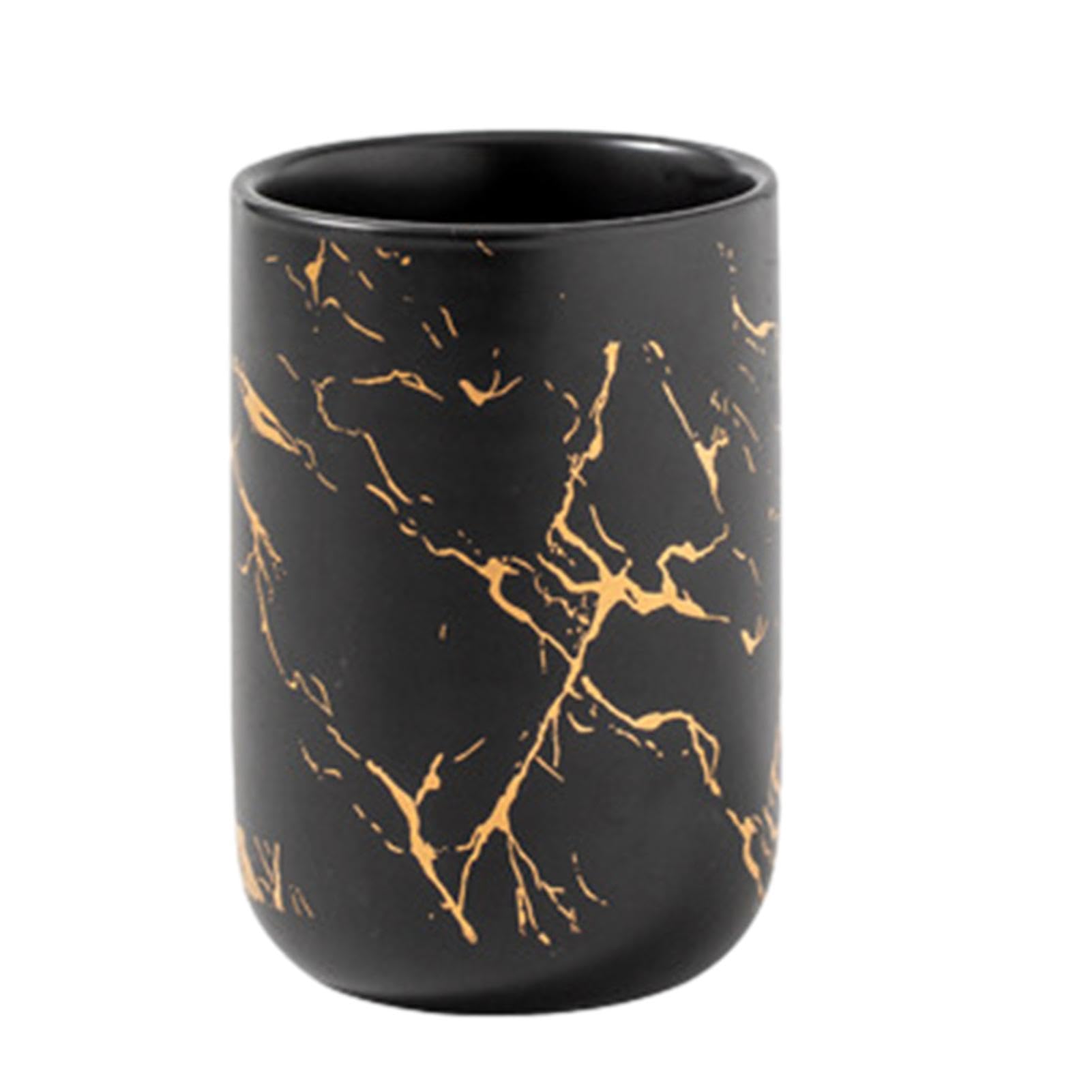 Opilroyn Black Natural Marble Toothbrush Holder, Ceramic Toothbrush Cup Organizer, Stylish Toothbrush Caddy, Comfortable Bathroom Organizer, Mouthwash Cup Holder, Brush Container For Bathroom Toothbrush Toothpaste