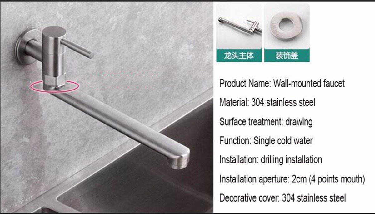 304 Edelstählen Kalte Wand Art Küchenarmatur Spritzpistole Tank Pflanzliche Waschbecken 4 Universal - Wand Montierten Wasserhahn Verlängert,B