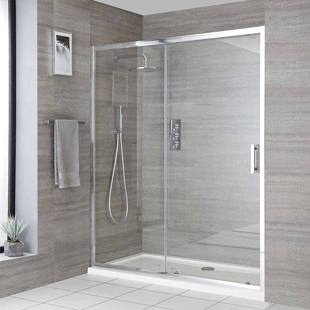 Milano White Portland Chrome Reversible Sliding Door Shower Enclosure Tray - 1200Mm X 760Mm