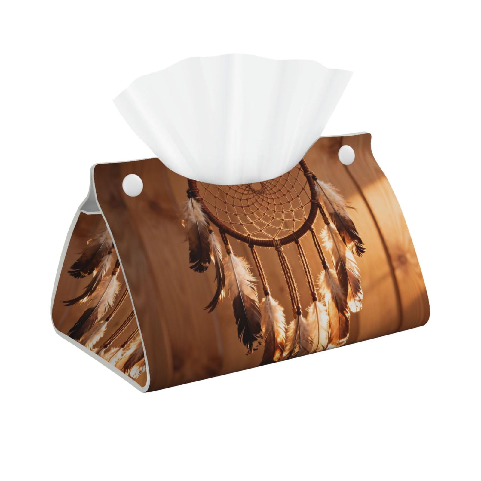 Dreamcatcher Feather Fall Long Leather Tissue Box Cover-Waterproof PU Leather Tissue Holder for Bathroom, Decorative Rectangular Tissue Case