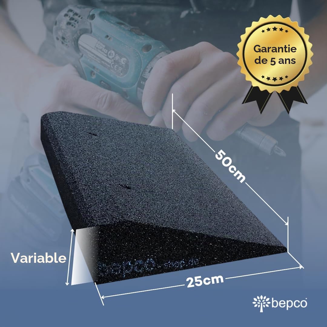 bepco Rampe de Trottoir, L x l x H : 50 x 25 x 6 cm, en Caoutchouc (Noire), avec rondelles intégrées à la Rampe pour la Fixation