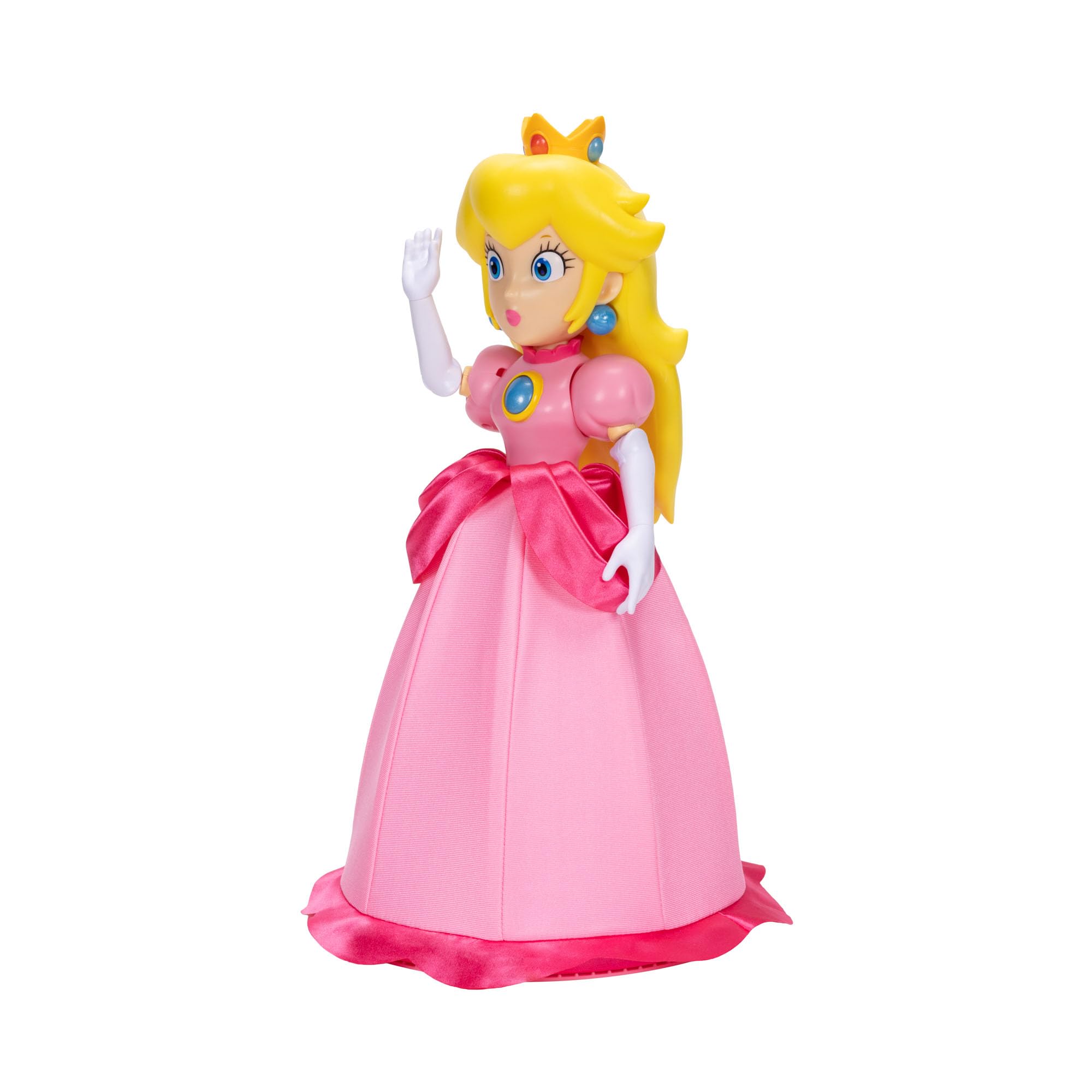 Super Mario Bros Princesa Peach Articulada Muñeca de Jakks Pacific, Licenciada Oficialmente, Posable con Vestido Iconicos y Corona - Regalo Muy Detallado