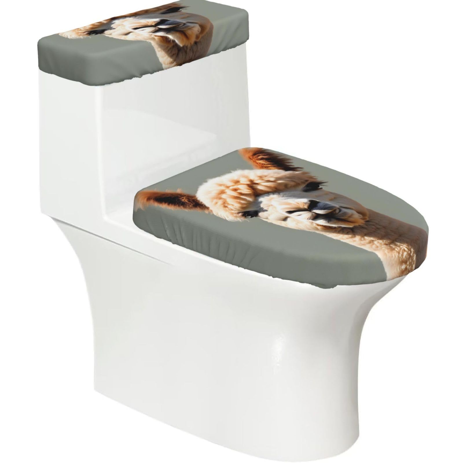 Cntdbu Black Alpaca Avatar Elastic Toilet Cover Set Of 2-Stretchy Lid And Tank Covers For Bathroom, Soft Washable U Shape Toilet Decor