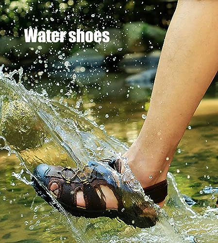 Mens Casual Leather Sandals Closed Toe Beach Shoes Summer Sandals for Hiking Trekking Walking3