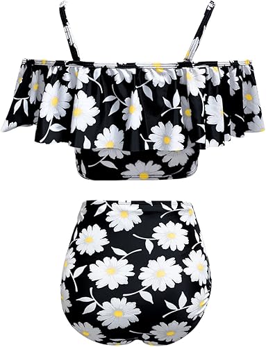 Miniatura 2 de Kaei&Shi - Conjunto de bikini de tiro alto, con volante, control de abdomen y hombros descubiertos para mujer