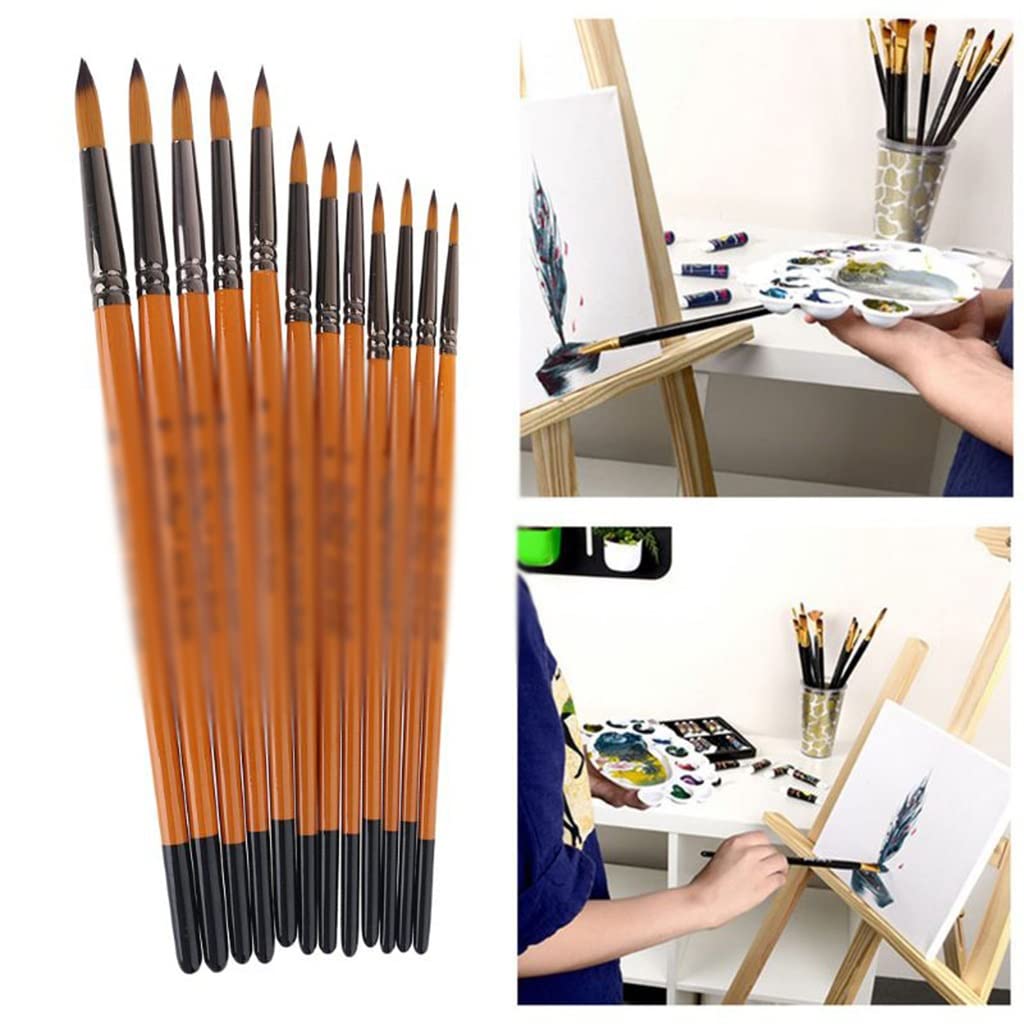 BATLAM Pinceles para Pintar con Detalles Profesionales Pinceles para Gouache de Acuarela de Nailon Profesional de 12 Piezas (Color : A, Size (A As The Picture Shows)