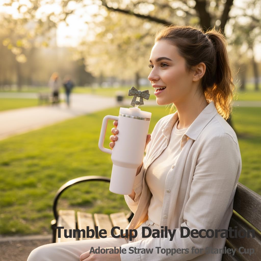 3 Pack Printed Bow Straw Toppers, Silicone 10mm/0.4In Reusable Dust-Proof Straw Cover Caps for Stanley Cup 30&40oz, Tumblers Accessories Gift (3 Colors B) - Image 7