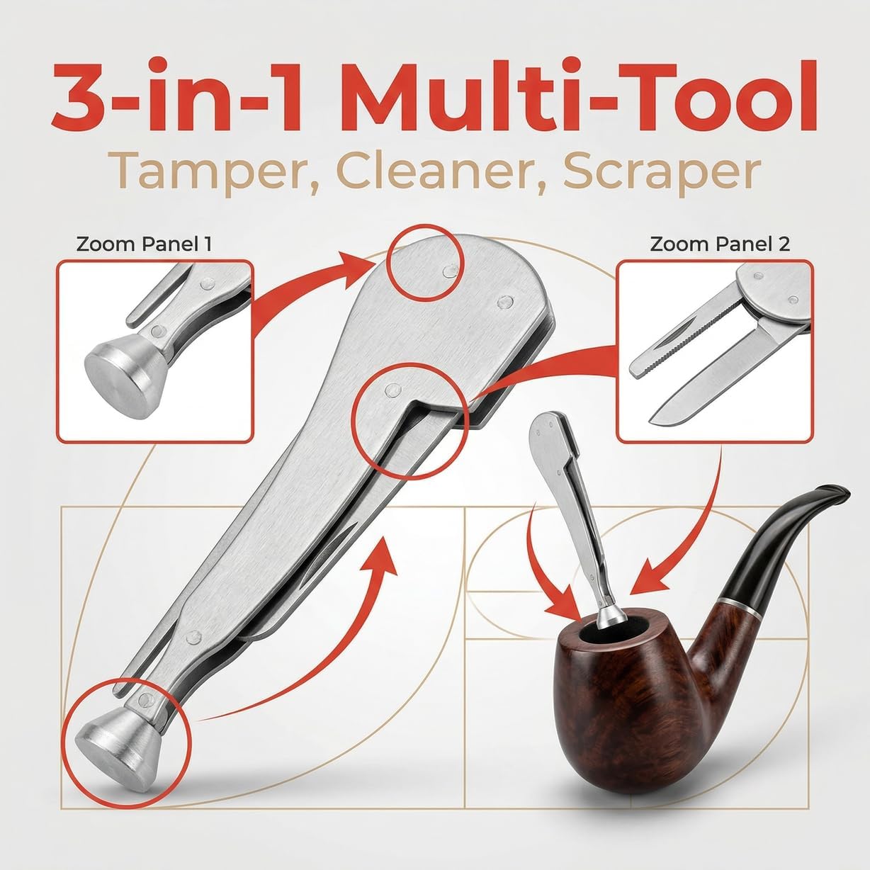 Qinlorgo Pipe Tamper, 3In1 12x92x26mm Stainless Steel Chimney Scraper Tool Pipe Tool Pipe Cleaners Compact for Hose Pipe Piping Nozzle Supply Citrus