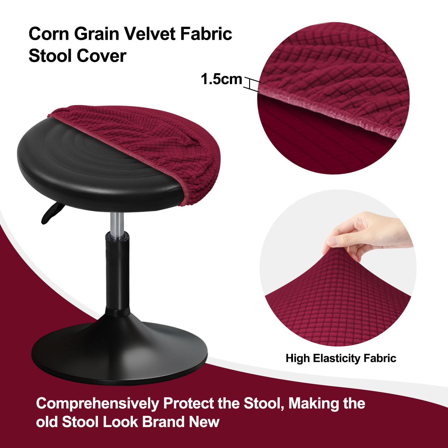 YINGAYOU Stool Covers Round 12-16" Bar Stool Seat Covers Round with Plush Squares - Image 2