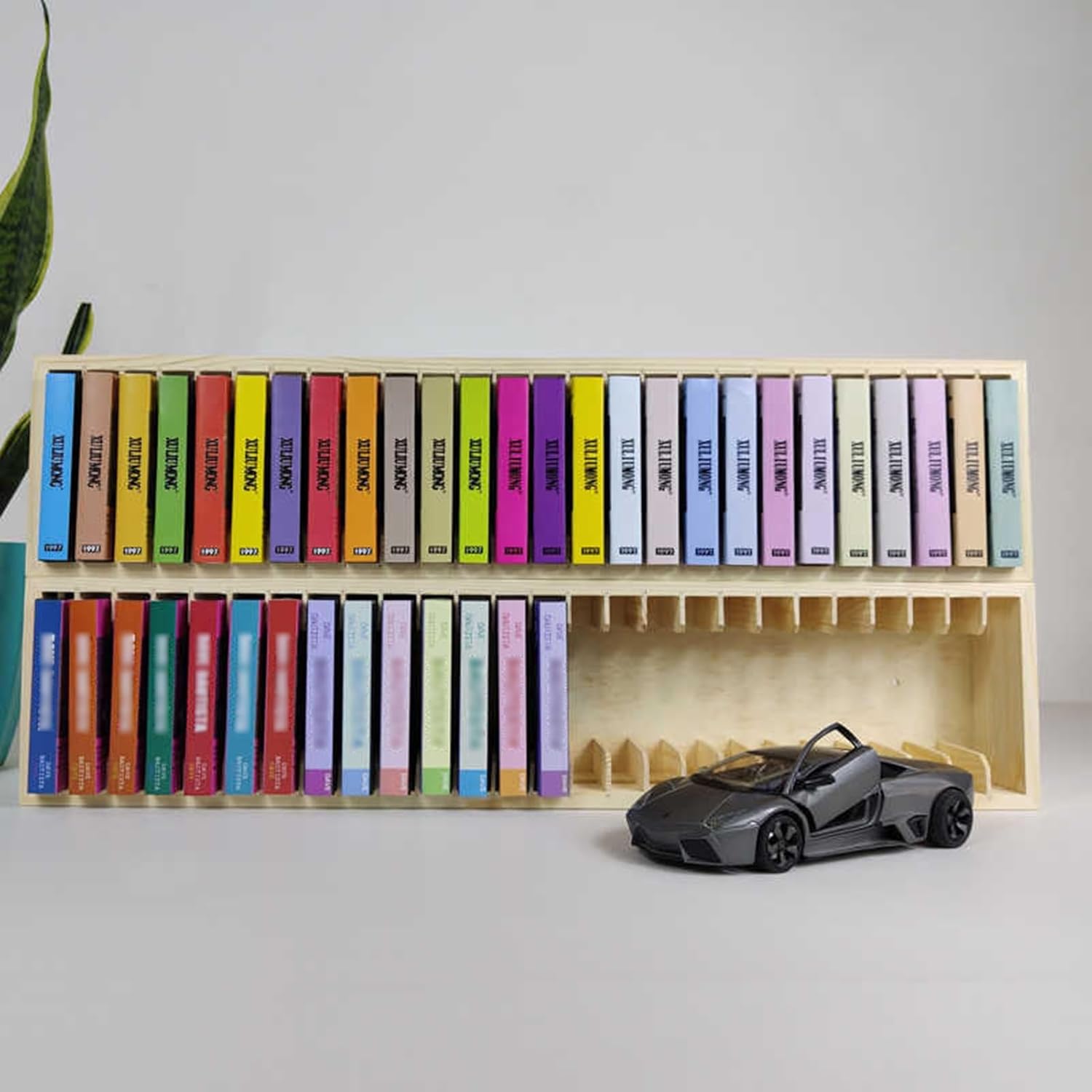 25 Slot Cassette Tape Holder Wooden Audio Tape Organizer for Table, Solid Wood Cassette Tape Storage Rack for Cassette Collections and Display