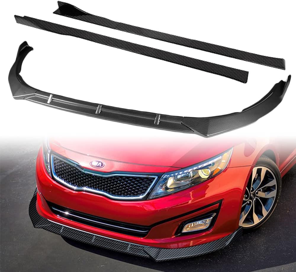 Q1-TECH, 9 PCS Front Bumper Body Kit Lip & Side Skirt Extensions Diffuser Set Compatible with 2014-2015 Kia Optima (Do Not Fit Hybrid Model), Spoiler Air Chin Body Splitter, Painted Carbon Fiber