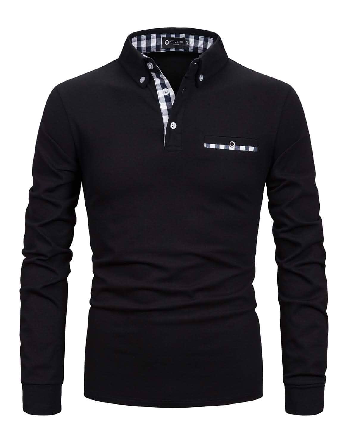 STTLZMC Men's Long Sleeve Polo Shirts Casual Fit Plaid Collar Cotton Golf T-Shirts Long Sleeve · Plaid