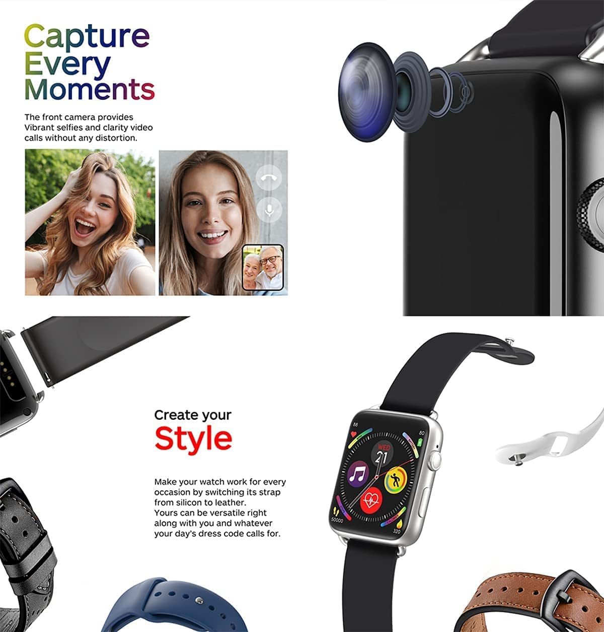 ZUMAHA Reloj inteligente con pantalla IPS de 1.88 pulgadas, ranura para tarjeta nano SIM integrada, sensor de frecuencia cardíaca, podómetro, reloj deportivo