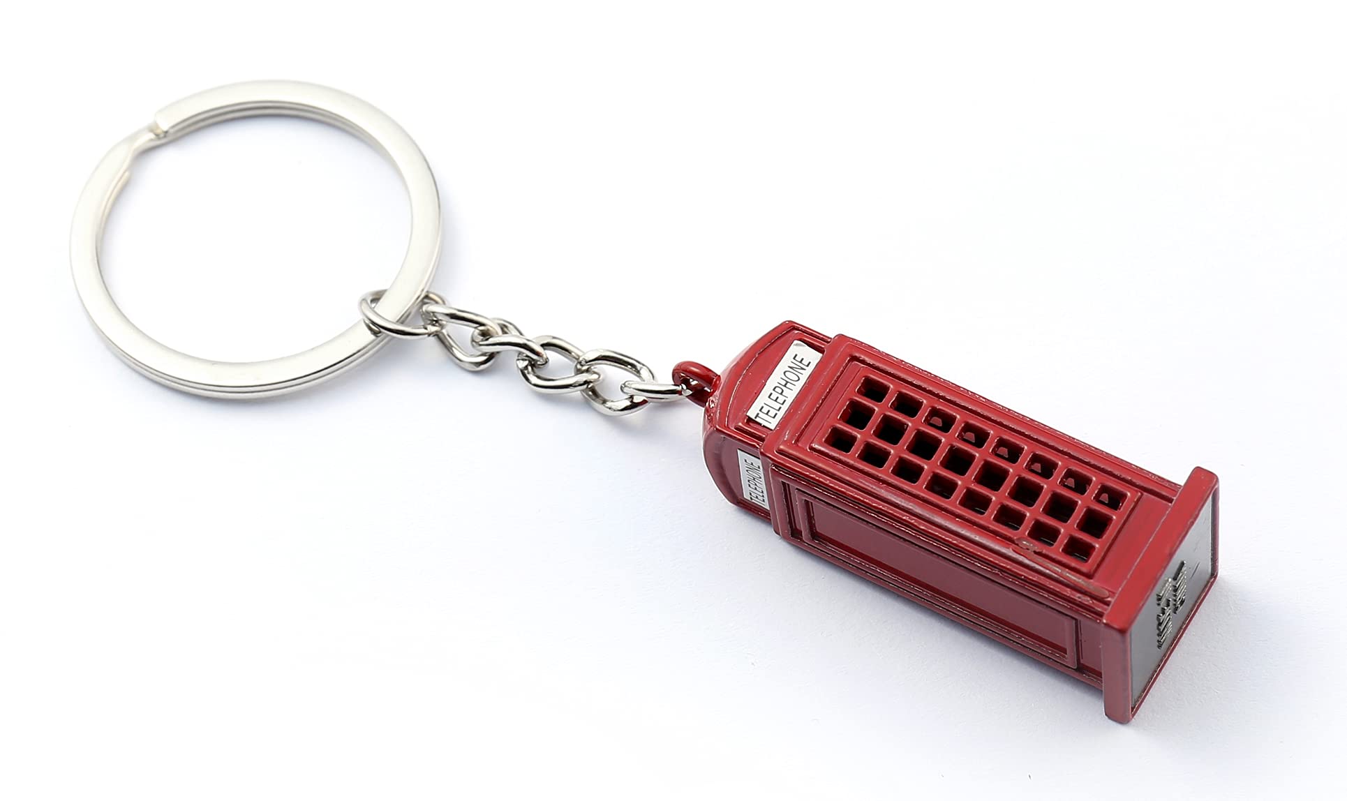 Komonee Red Telephone Box Metal Key Chain Phone Key Ring Iconic Britain London Keychain Keyring