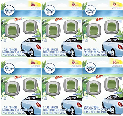 Image of Febreze Car Vent Clip Air Freshener, Gain Original, 2 Count, (Pack of 6)