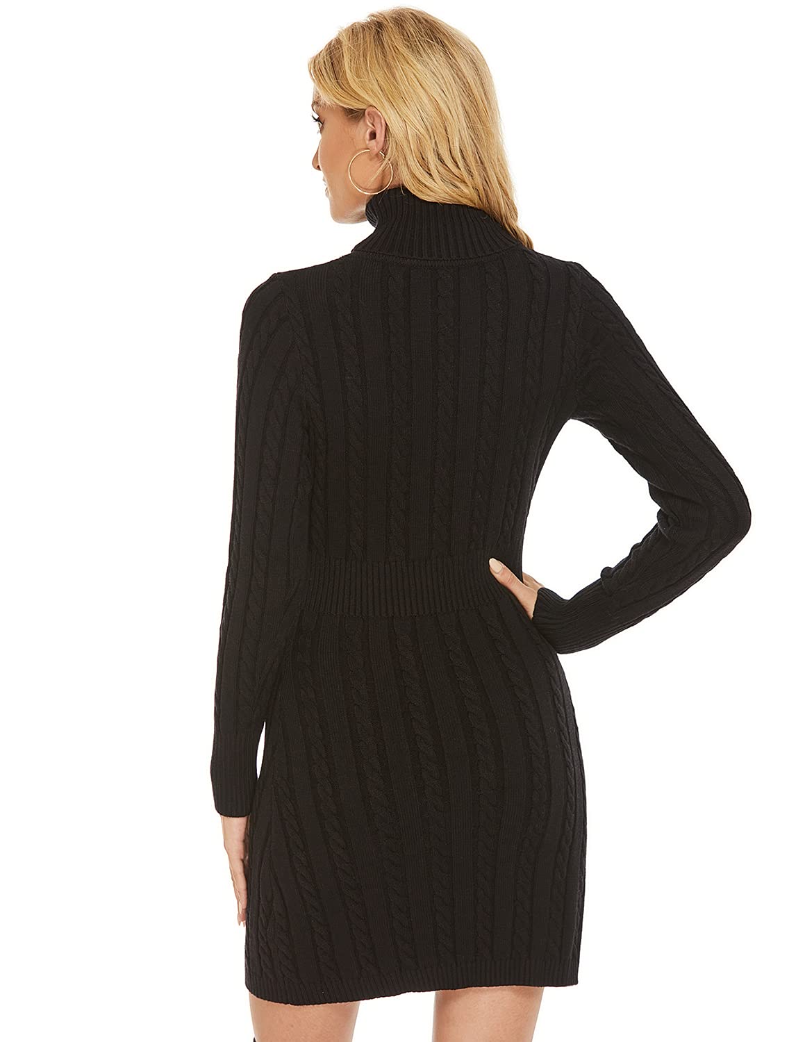 QUNERY Vestito Donna Invernale Elegante,Abito in Maglia Manica Lunga Collo Alto per Autunno,Vestiti Maglione Elasticizzato Casual