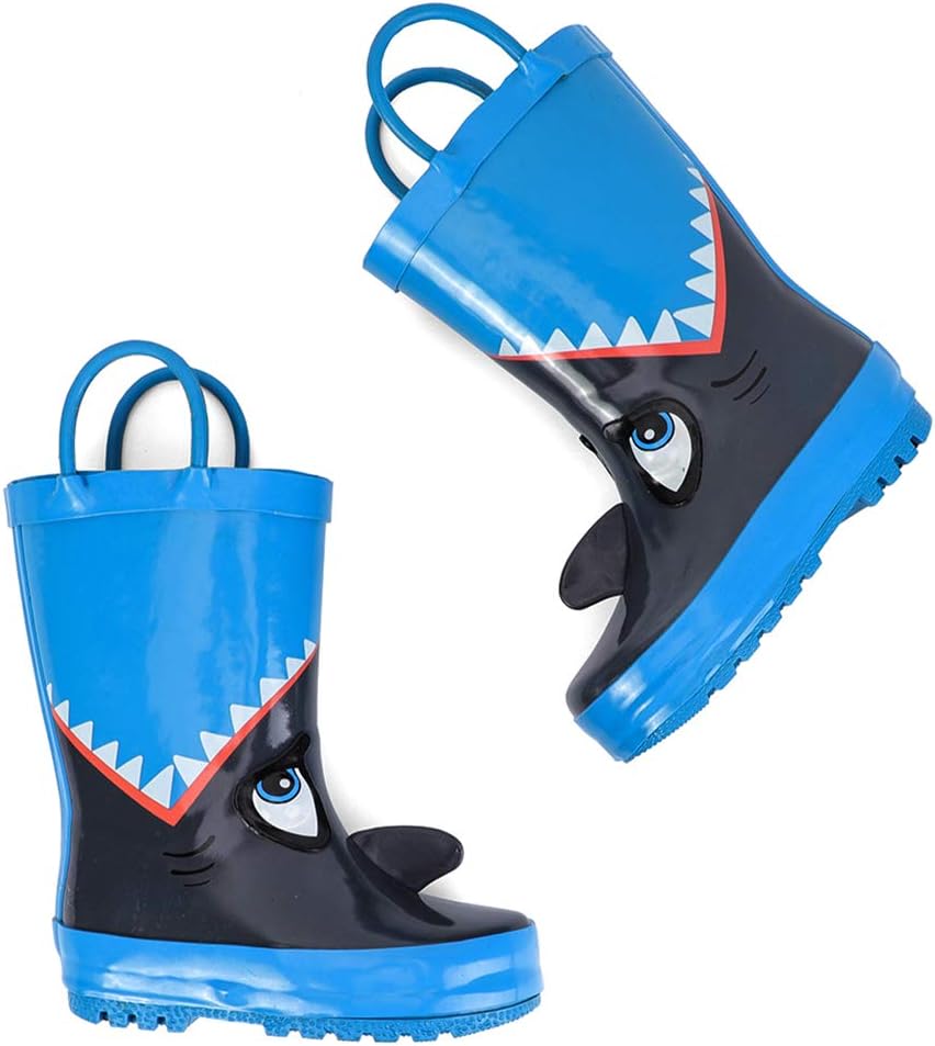 RANLY & SMILY Kids Waterproof Rubber Rain Boot with Easy Pull On Handles