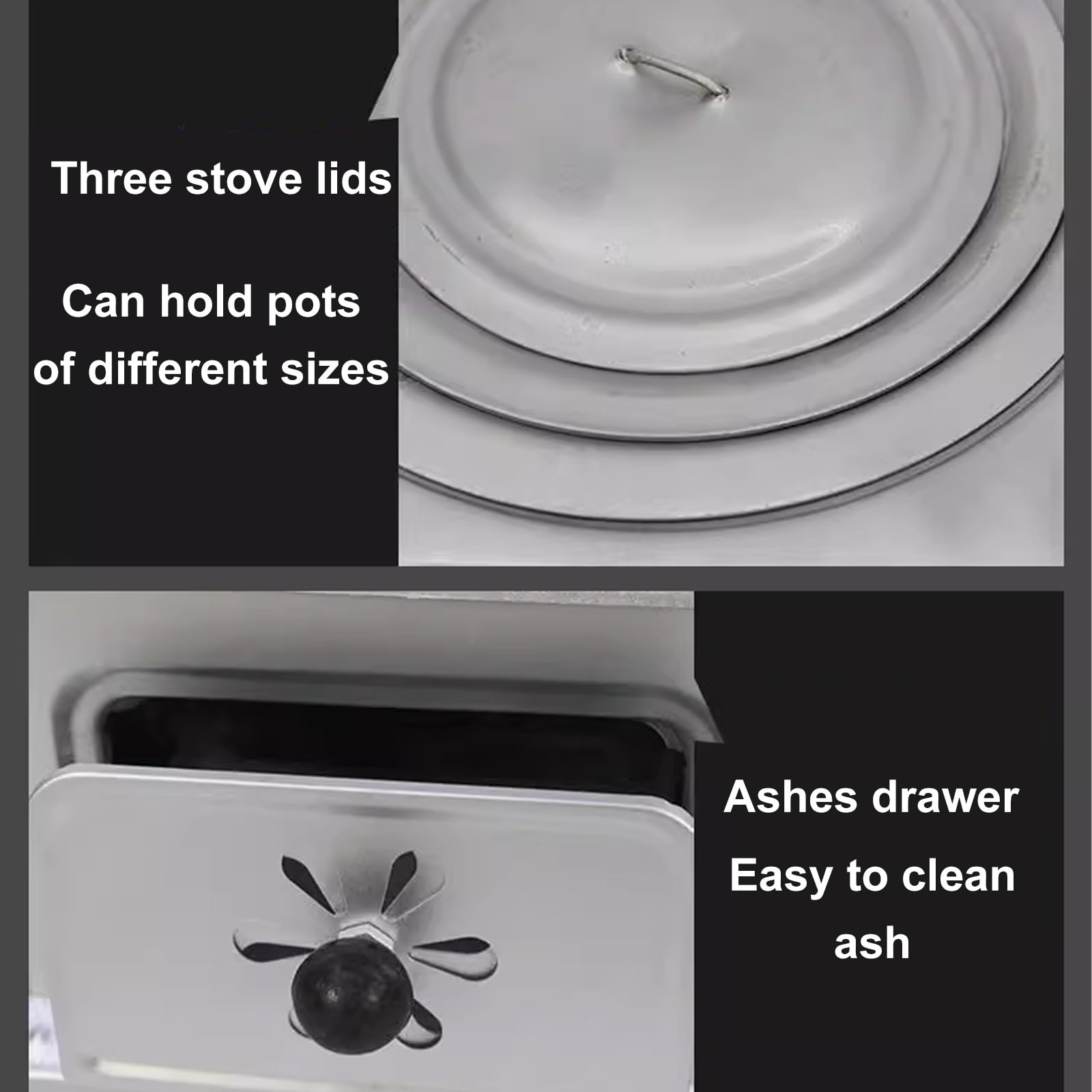 Cucina a Legna Barre Della Griglia in Ghisa Prese D'aria Girevoli Fornello da Esterno Cassetto per la Rimozione Delle Ceneri Adatto per Terrazze e Uso Esterno(B)