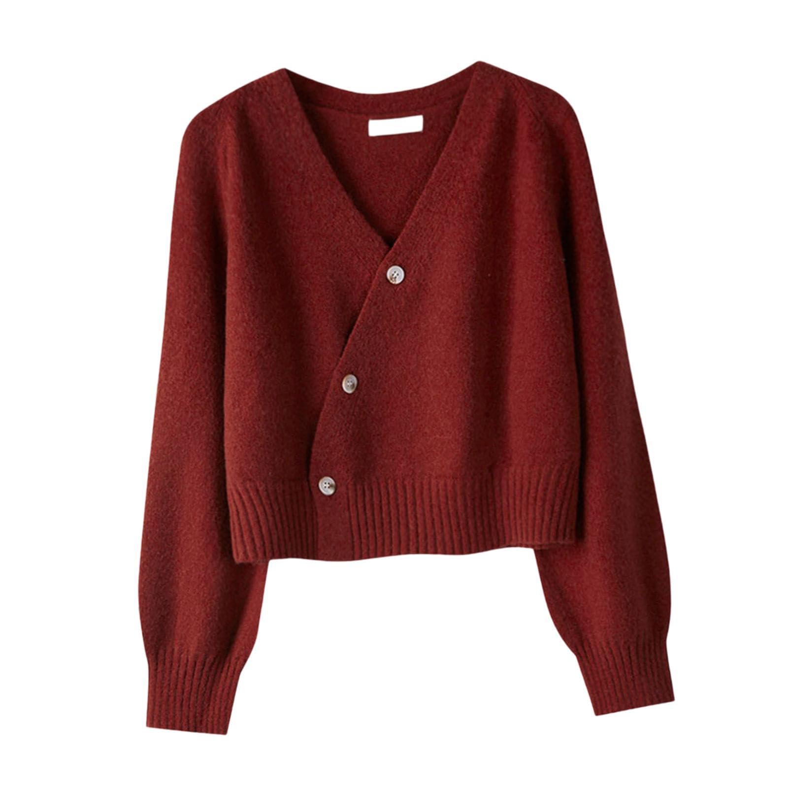 Women's Cardigan Sweater for Fall Winter Jacket Clothes V Neck Crop Cardigan Burgundy | Sweaters | Womens Clothing | Clothing Shoes & Accessories-image-5