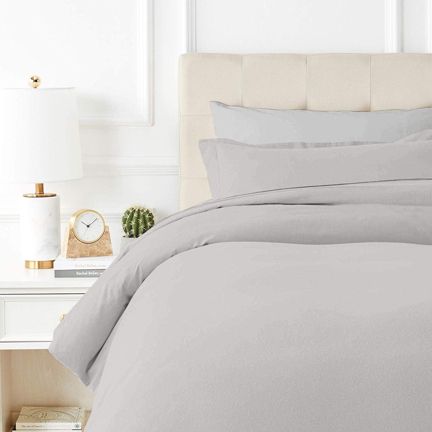TEXAS LINEN CO. 100% Egyptian Cotton Duvet Cover Queen Size, 600 Thread Count 3 PC Duvet Cover, Extra Long Staple Egyptian Cotton Quilt Cover, Soft, Breathable with Hidden Zipper Closure - Silver