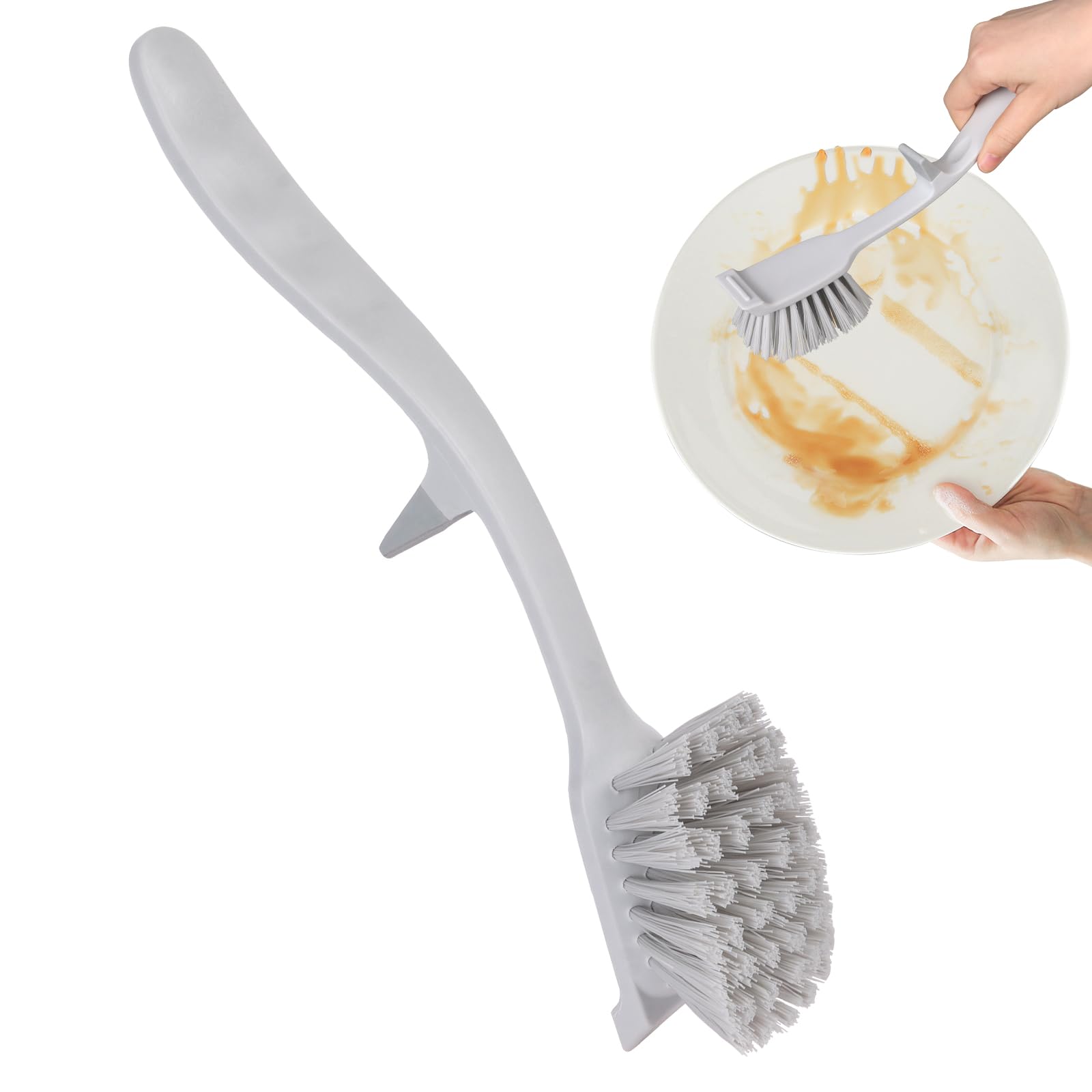 Minicoco Dish Brush with Handle Pot and Pan Brush Kitchen Scrub Brushes for Cleaning,Dish Brush for Cleaning Kitchen and Household, Dish Scrubber with Stiff Bristles for Sink, Pots, Pans