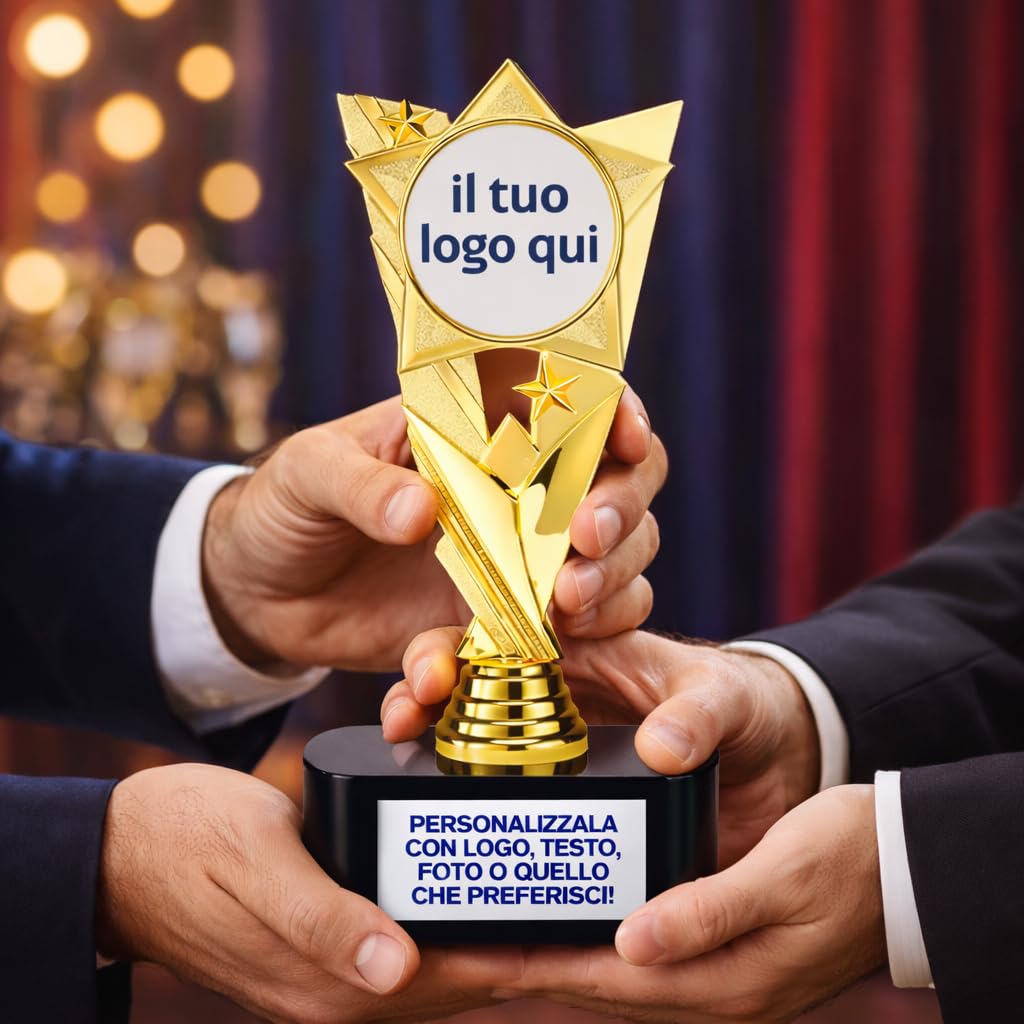 D&Vlab Trofeo Personalizzabile, Coppa in Oro 22cm, con Targhetta Personalizzata Inclusa, Premiazioni per Gare di Calcio, Basket, Volley, Eventi Sportivi, Fantacalcio, Caccia, Pesca, Bambini