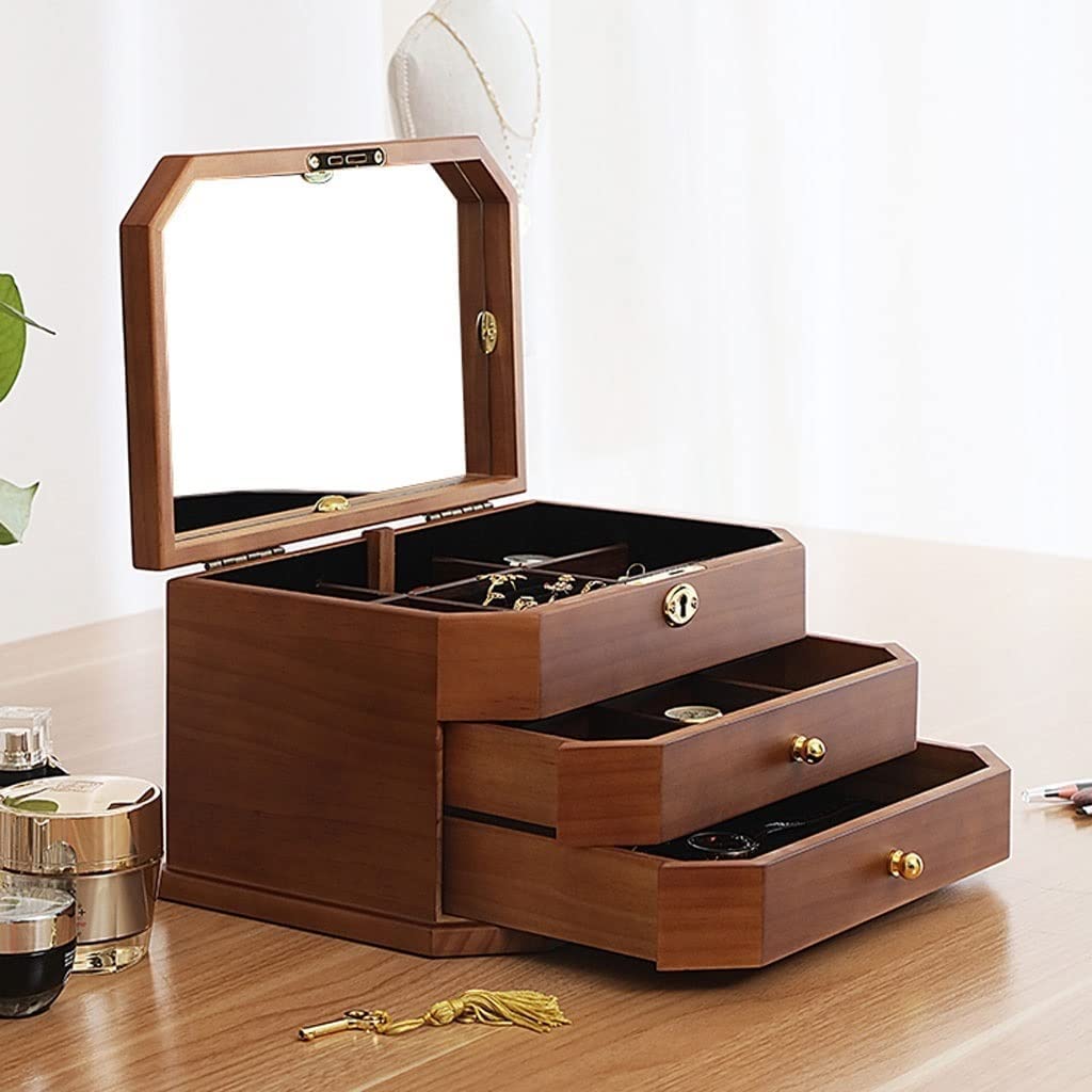 Ladies Jewelry Box Organizer Girls Jewelry Box Organizer Ladies Girls Wooden Three Layers with Safety Lock Interesting