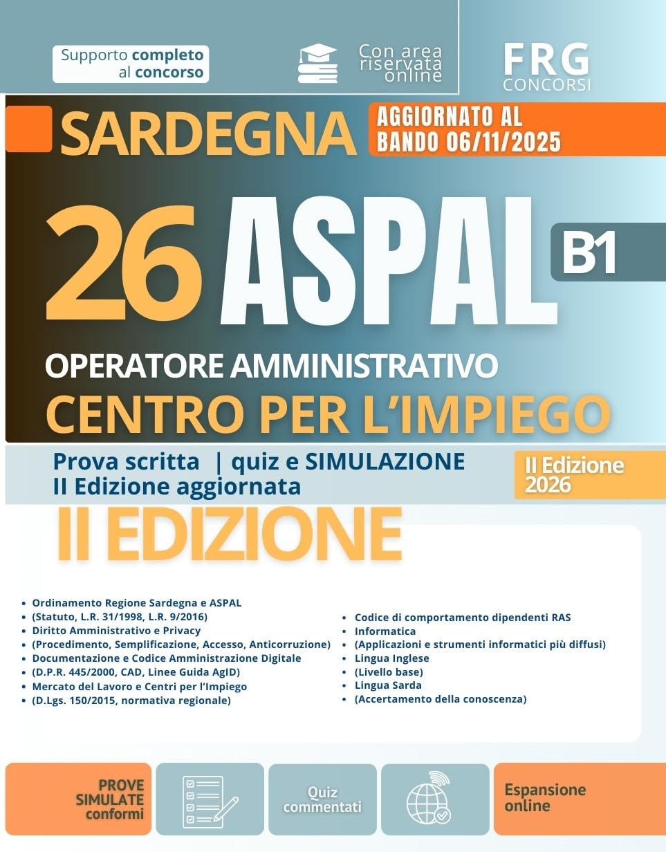 Livre Quiz ASPAL Sardegna 26 Opérateurs Outil de Simulation Écrit Catégorie B1