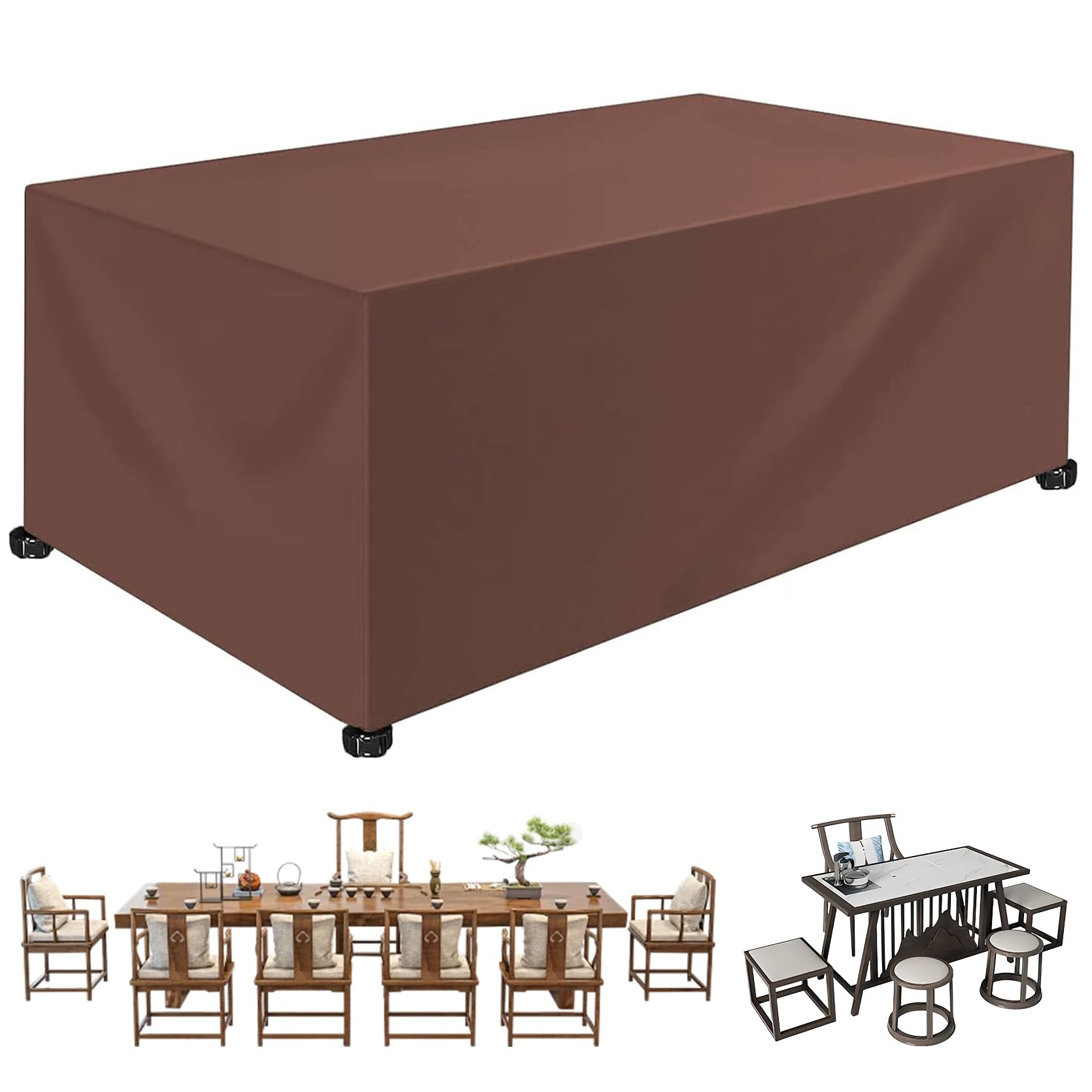 Coperture per Mobili da Giardino Impermeabile 90 x 260 x 90 cm Antivento/Resistente allo Strappo/Antipolvere, Telo Oxford Telo Copri Tavolo Esterno, per Sedie, Divani, Tavoli, Marrone