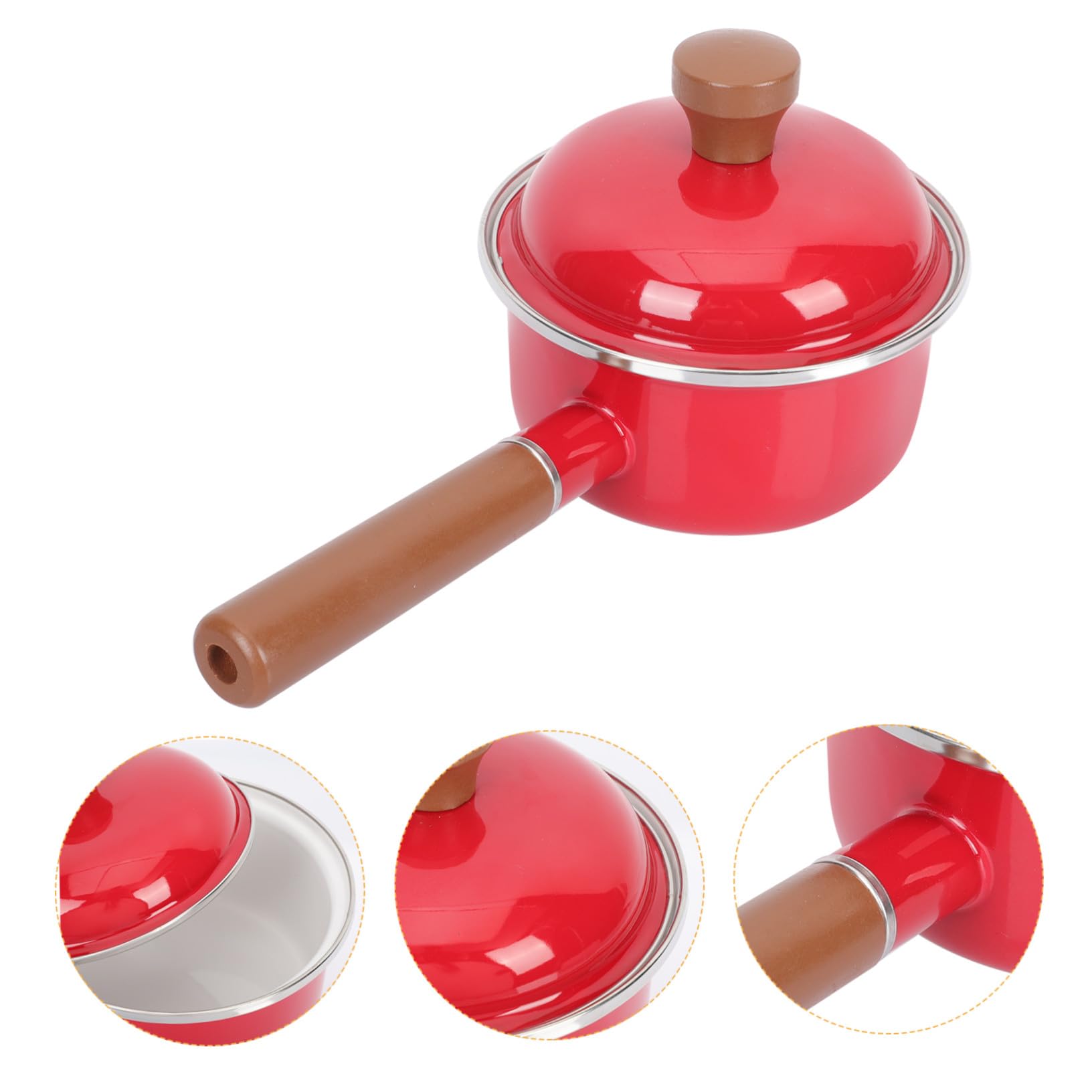 iplusmile Olla De Leche Esmaltada Roja 16 Cm Asa, Material Grueso Antiadherente, Compatible Inducción y Gas, Para Cocinar Leche y Alimentos Infantiles, Utensilio De Cocina Práctico