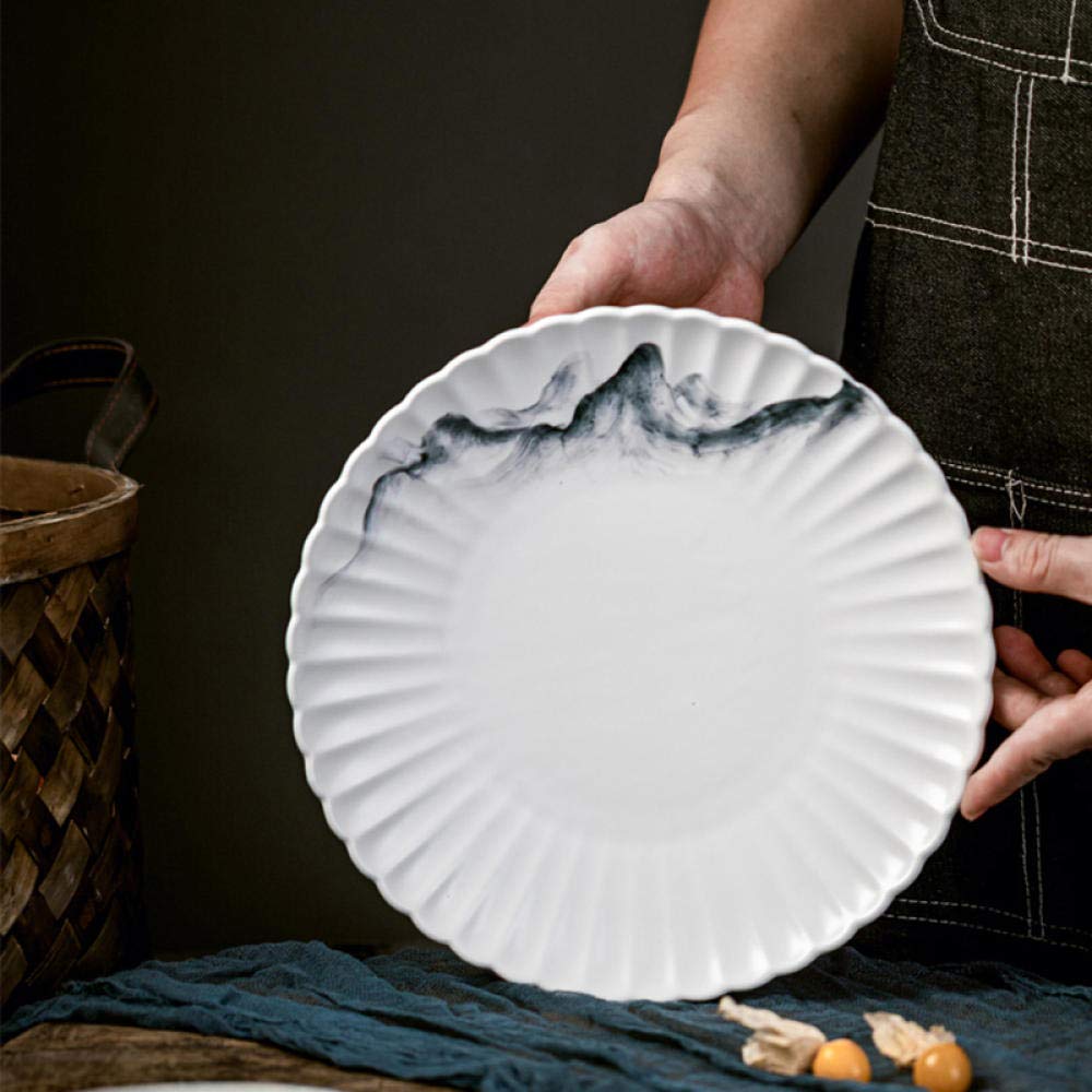 Hand-Painted Landscape Bread & Butter Plate, Chinese Style White Clay Petal Ceramics, Steak Plate, Hand-Painted Large Plate, Breakfast Plate, Salad Plate For Household Use-9 Inches