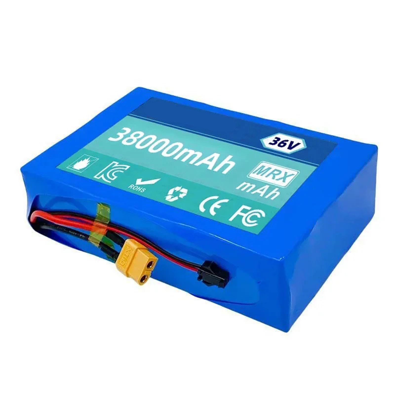 36V 38AH 10S2P Batterie Lithium De Remplacement pour Scooter Électrique Batterie De Remplacement Matériau PVC Étanche with BMS and Charger pour 200W-500W Moteur 36V 38Ah,XT60+JST