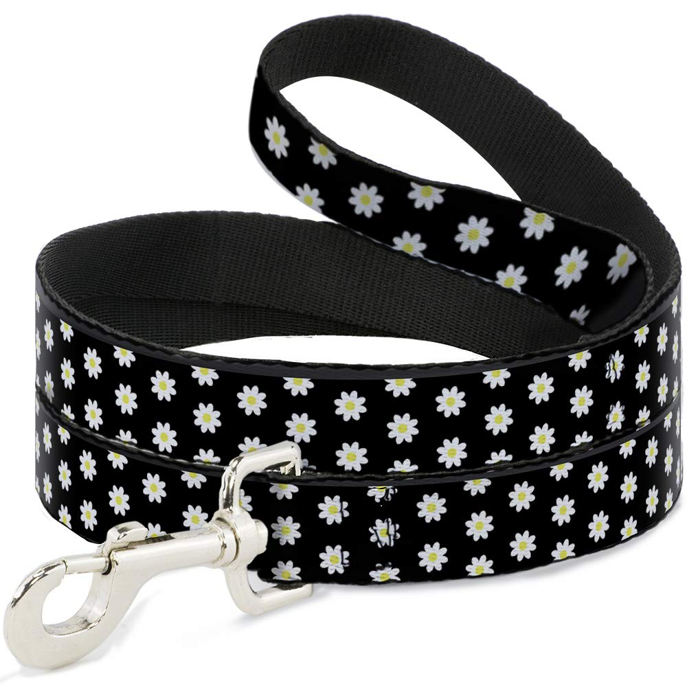 Buckle-Down Pet Leash, Dog Leash, Daisies Scattered Black White Yellow, 4 Feet Long 1.0 Inch Wide