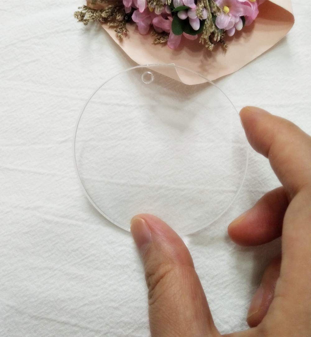 ACFENG Laser 15PCS Round Acrylic Clear Keychain Blanks, Acrylic Round Circle with Hole 1/8 Inch Thick (Clear, 4.5