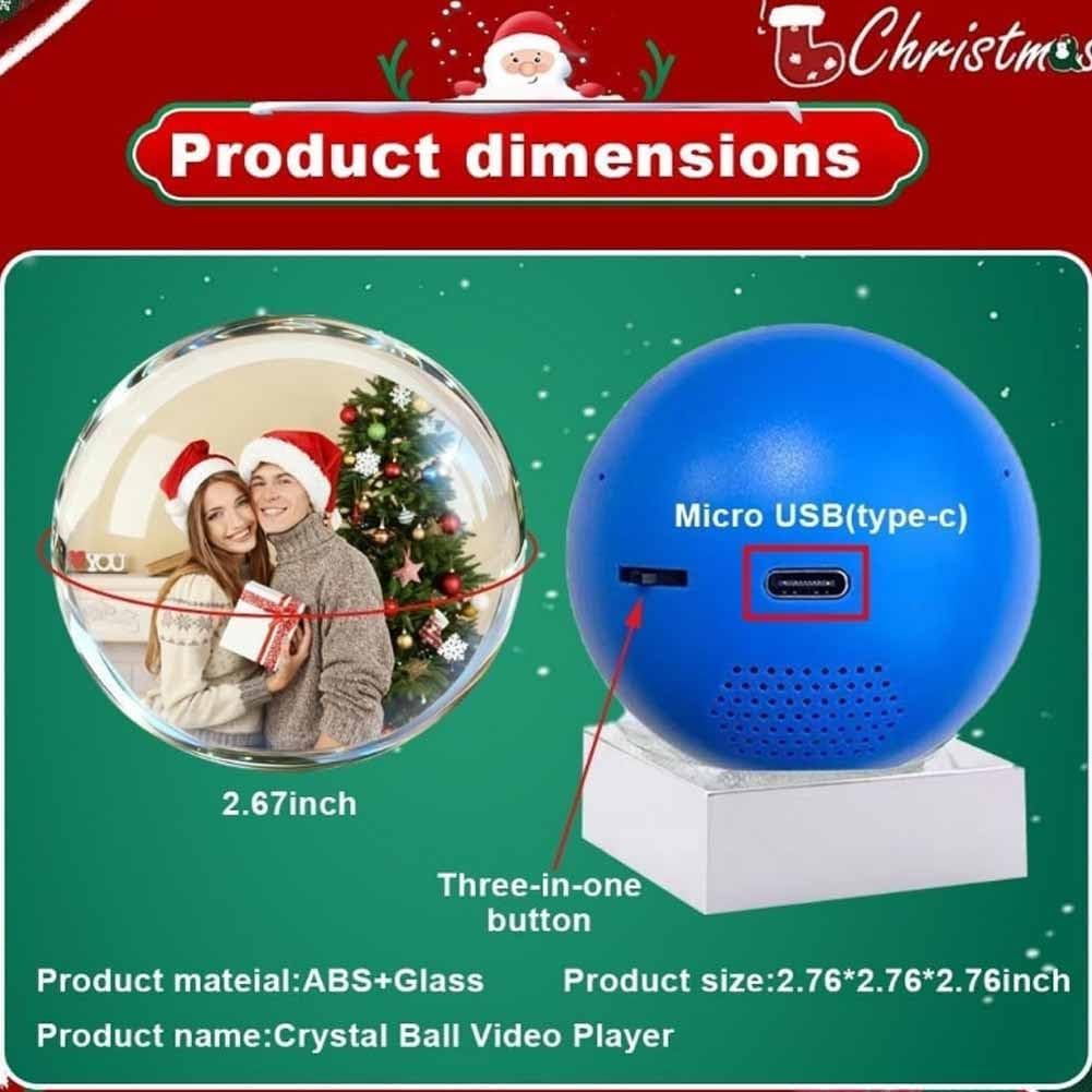 Christmas Memory Orb, Electronic Crystal Ball Custom Video Sphere, Inside out Core Memory Lamp Ultrasound Ornament, Wifi Personalized Digital Video Player, Uploadable Videos & Photos(White,Wifi)