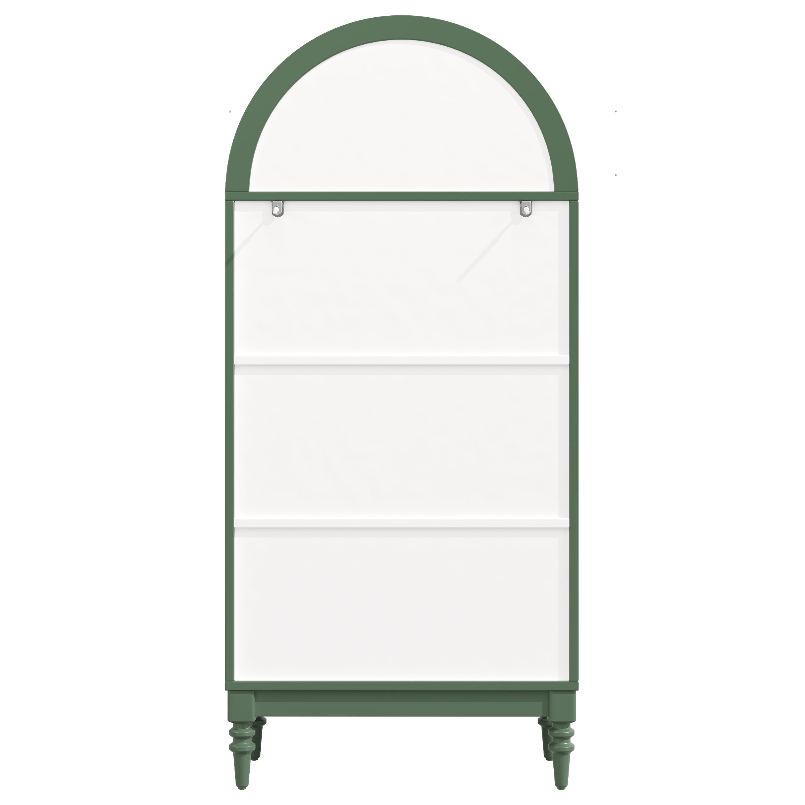Vitrina arqueada 165 cm con puertas dobles de cristal estriado, 3 niveles, verde oscuro y blanco
