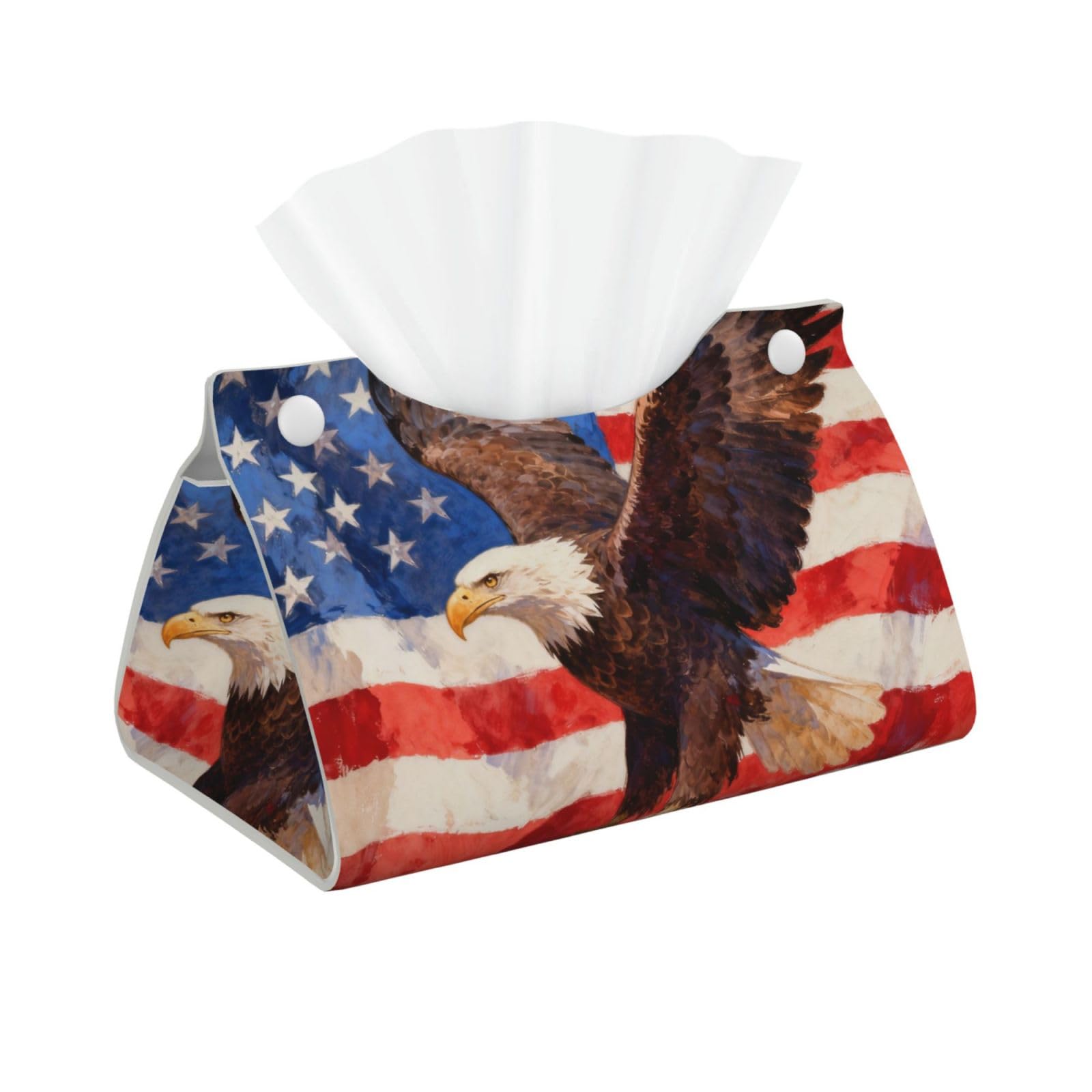 Veteran Eagle Badge Long Leather Tissue Box Cover-Waterproof PU Leather Tissue Holder for Bathroom, Decorative Rectangular Tissue Case