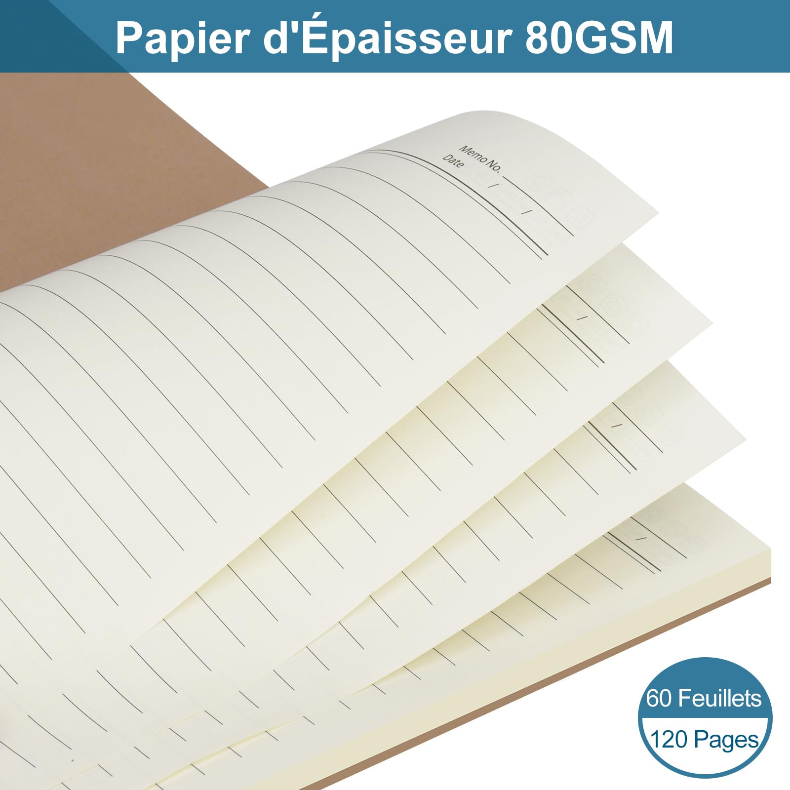 ZCZN A5 Cahier à Spirale Kraft 60 Feuillets par Bloc，Lot of 12 Blocs Carnet de Notes à Spirale Reliure Double Spirale，80 g/m²，Bloc Note Carnet Dessin，120 Pages Lignées Notebook