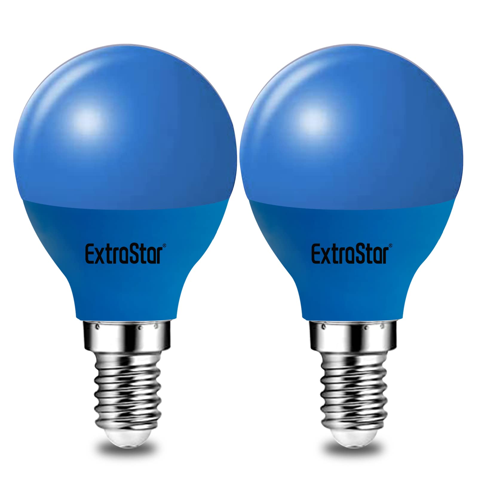 EXTRASTARE14 LED Light Bulb Blue, 4W Small Edison Screw G45 Blue Bulb, 180° Beam Angle Lightbulbs for Christmas Holiday Party, Non-Dimmable, Pack of 2