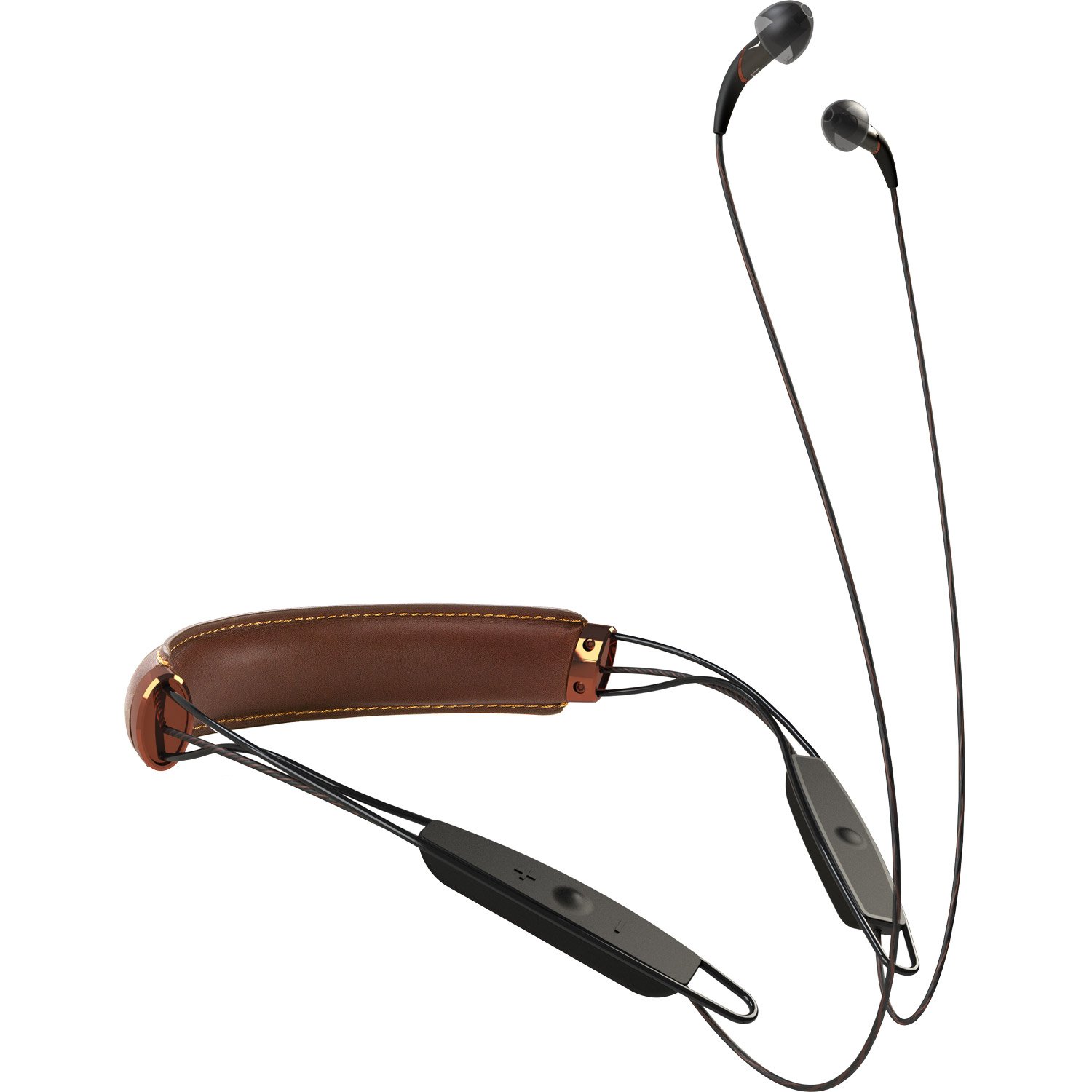 wireless bluetooth neckband headphones in brown leather