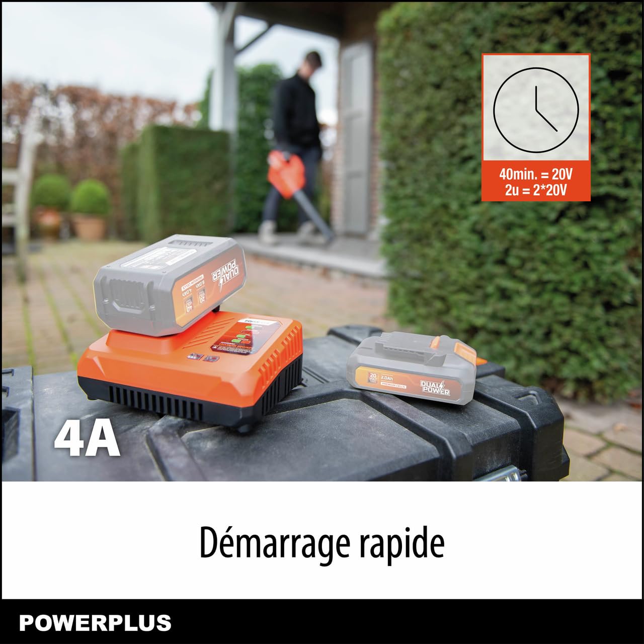 Chargeur de Batterie Powerplus Dual Power 4 A POWDP9051 pour Batteries 20 V 2x20 V 40 V