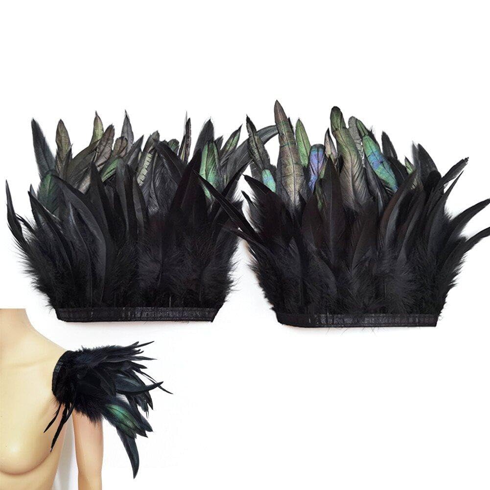 Fituenly Black 2Pcs Shoulder Epaulettes Feather Wings Punk Gothic Feather Cape Shoulder Shrug Shawl Cosplay Party Show Decor