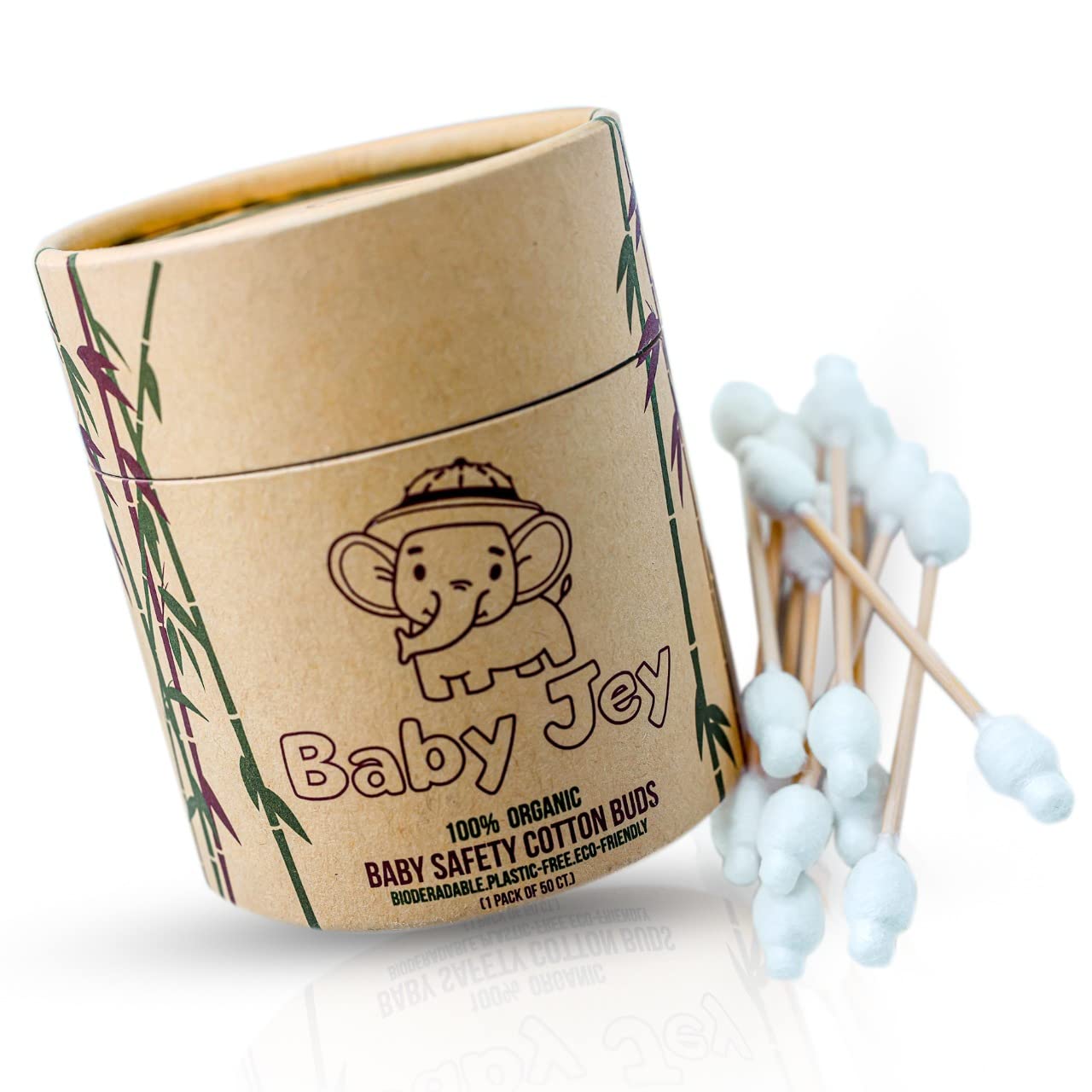 Organic Baby Safety Cotton Buds (1 Pack of 50 ct.). Organic Baby and Children Safety Swabs. 100% Biodegradable with Gentle Baby Qtips, Eco-Friendly Children Cotton Buds by Baby Jey