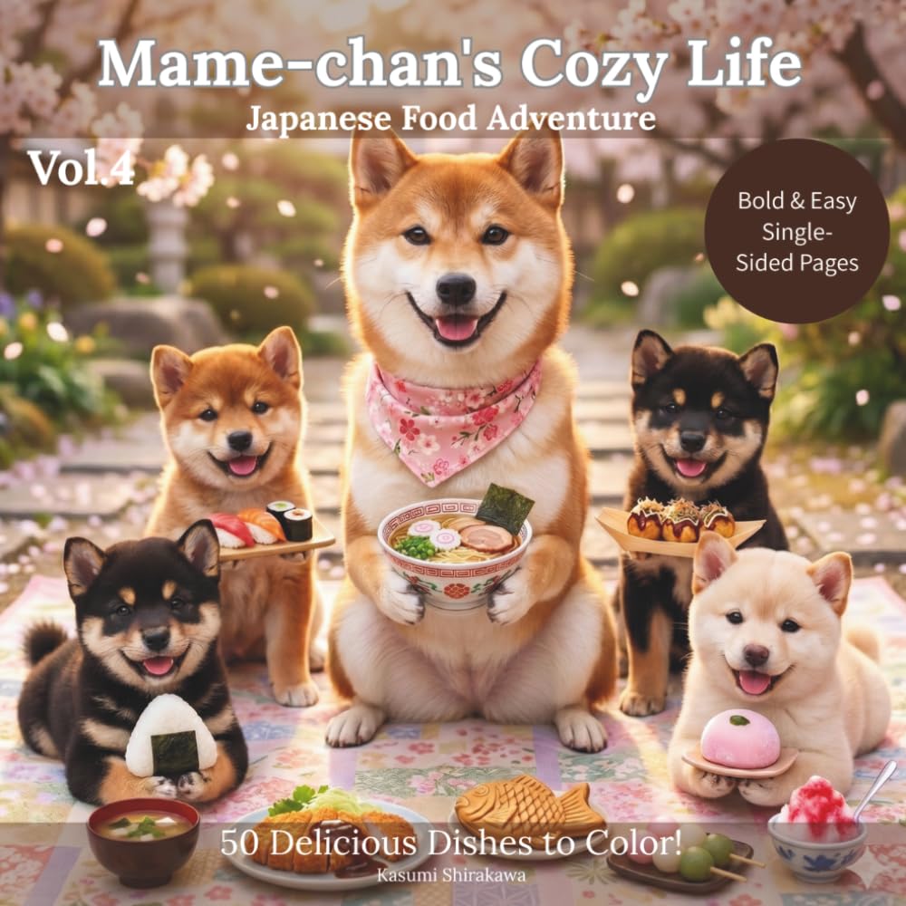 Mame-chan's Cozy Life: Japanese Food Adventure: A Japanese Food Coloring Book for Adults and Kids